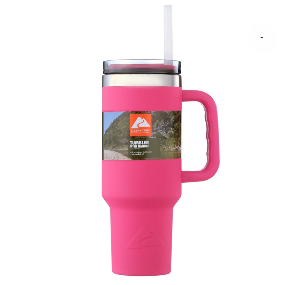 40 oz Vacuum-Insulated Stainless-Steel Tumbler with Handle, Hot Pink